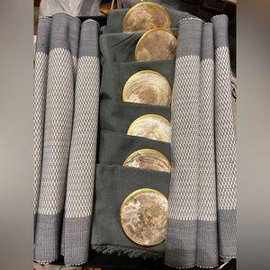 Elegant Gray Napkin Set with Gold & White Coasters